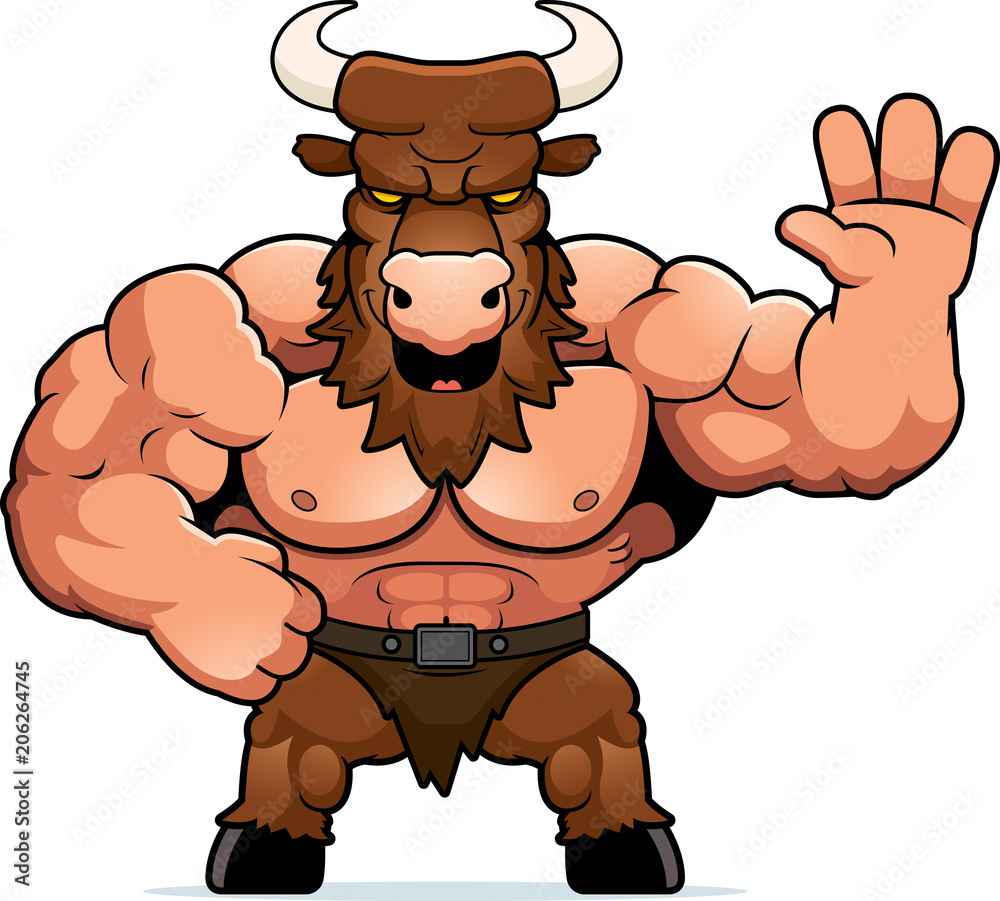 Cartoon Minotaur Waving Stock Vector | Adobe Stock