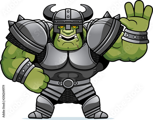 Cartoon Orc Warrior Waving