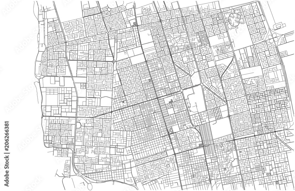 Naklejka premium Strade di Jeddah, cartina della città, Arabia Saudita, capitale. Stradario