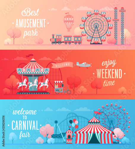 Fototapeta Naklejka Na Ścianę i Meble -  Set of Amusement park landscape banners