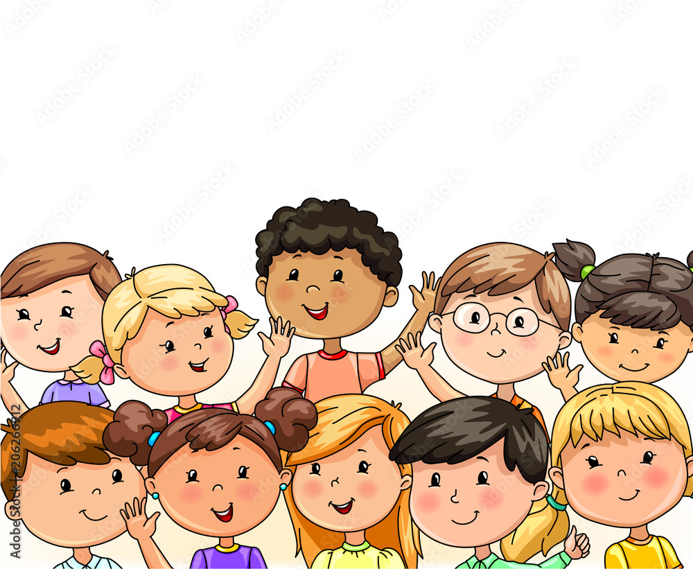 Cute children group happily wave their hands Cute children group happily wave their hands