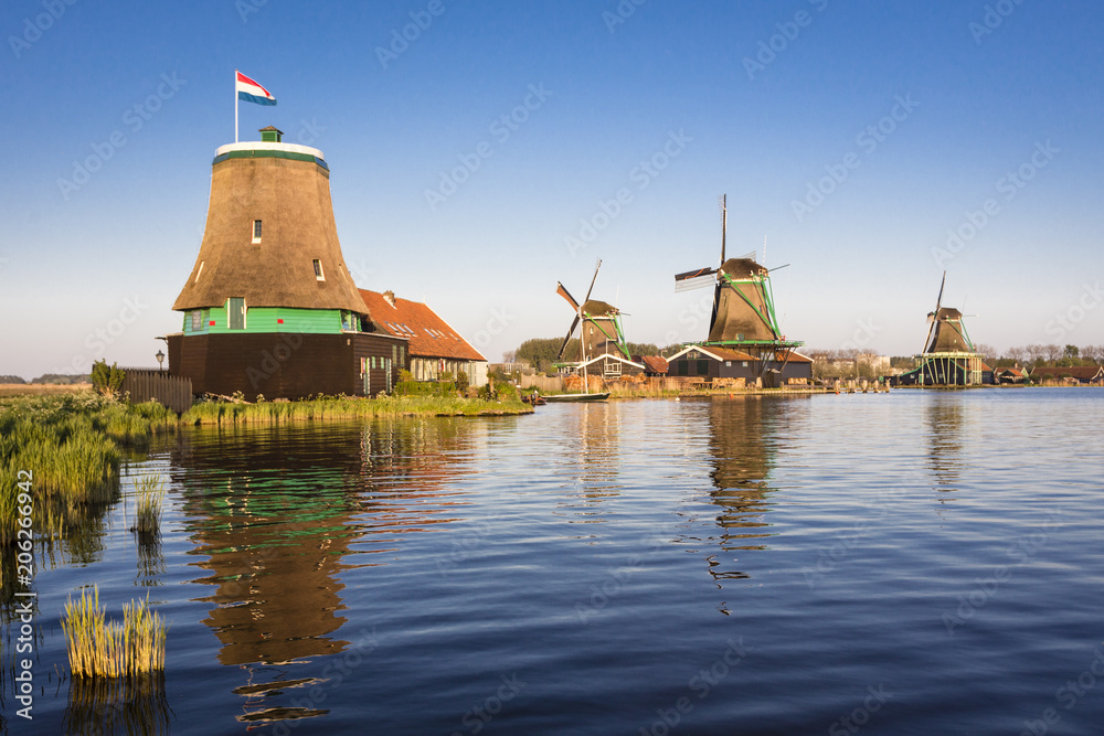 Historic windmills of Zaanse Schans at Amsterdam,  Netherlands