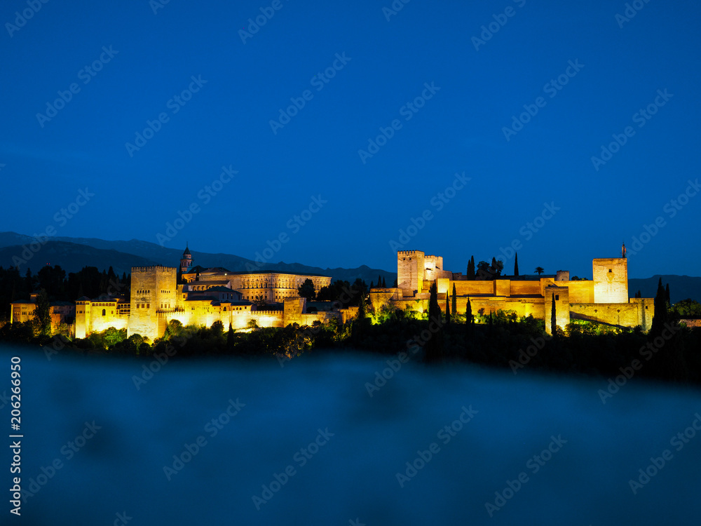 photography during the sunset of the Alhambra in Granada in Andalusia