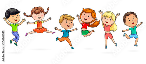 Cute cartoon kids jumping fun