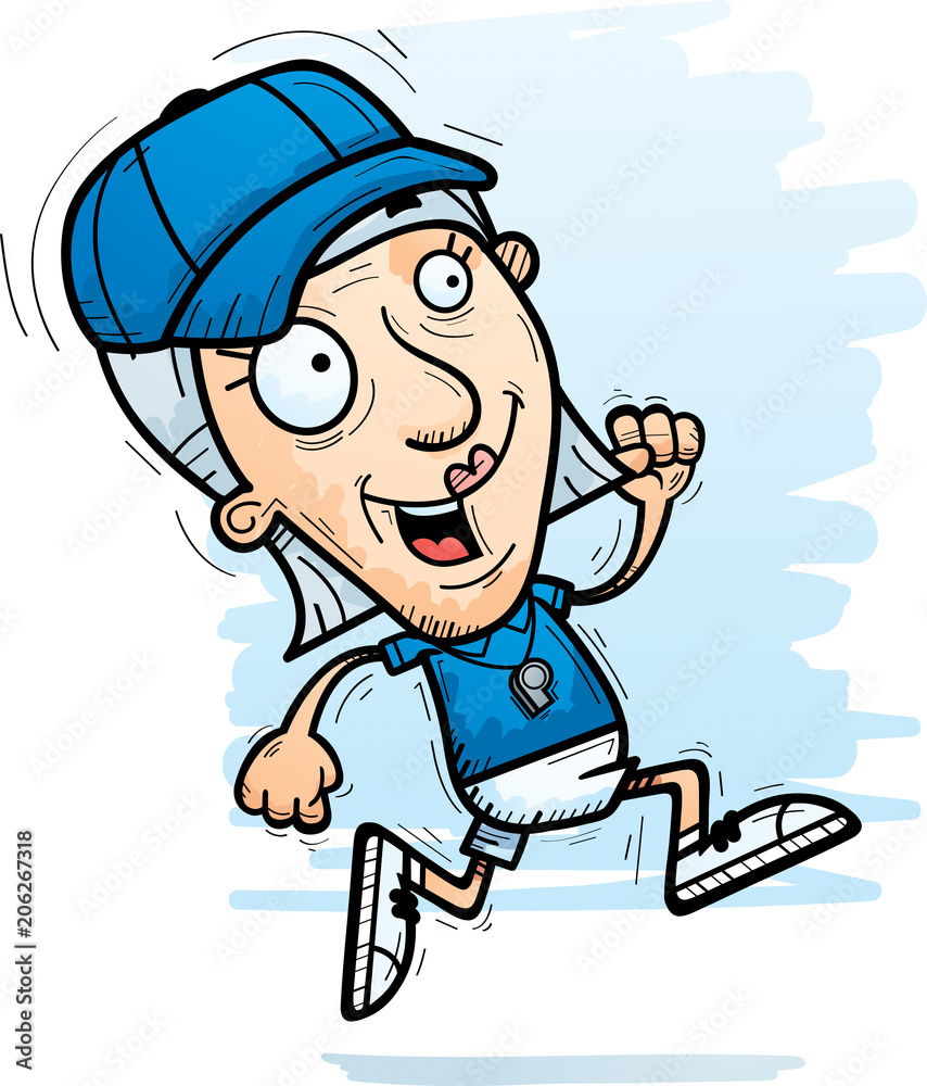 Cartoon Senior Coach Running