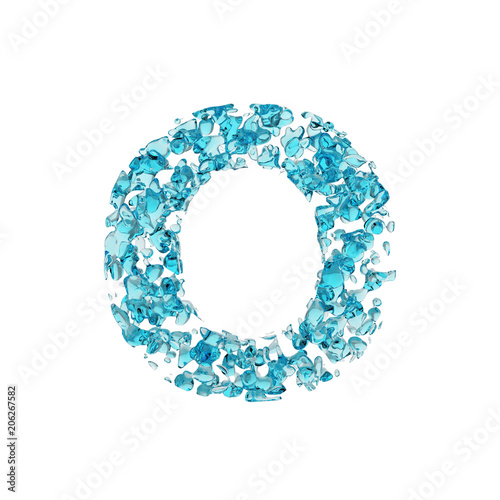 Alphabet letter O uppercase. Liquid font made of blue water drops. 3D render isolated on white background.
