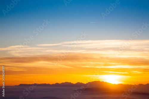 Mountain silhouette at sundown