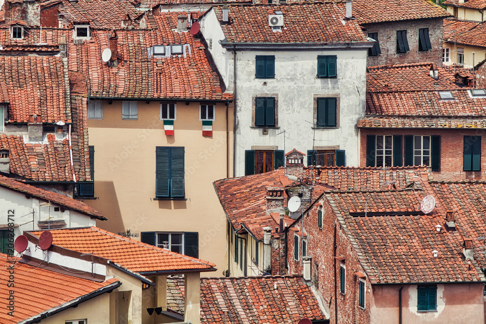 Above rooftops in Lucca, Italy