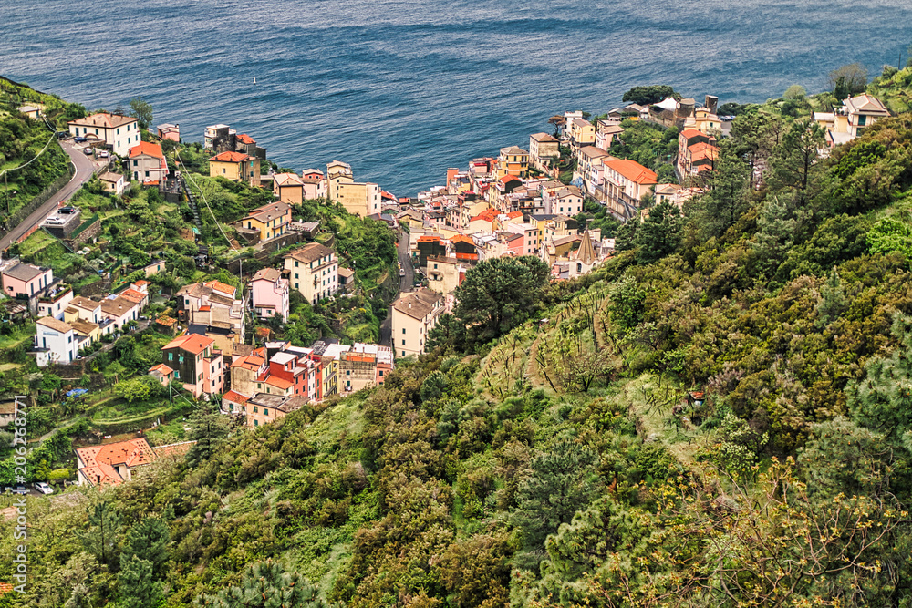 Landscape of cliffside Cinque Terra village (Italy)