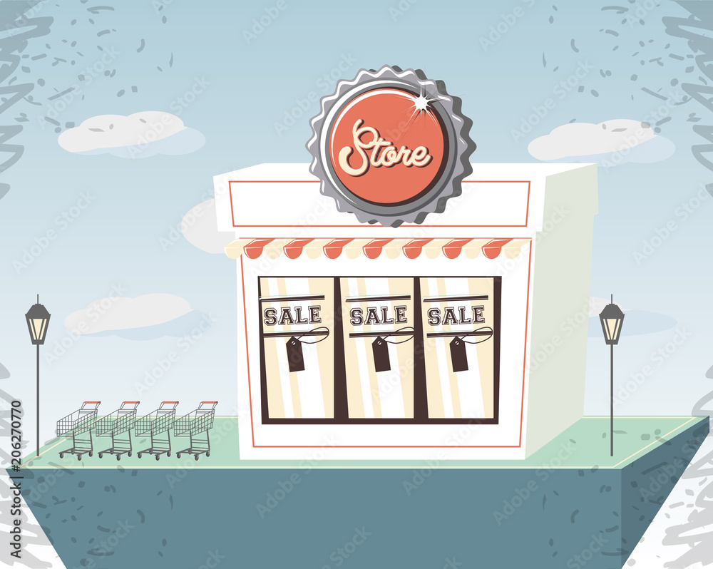 Naklejka premium retro store building front vector illustration design