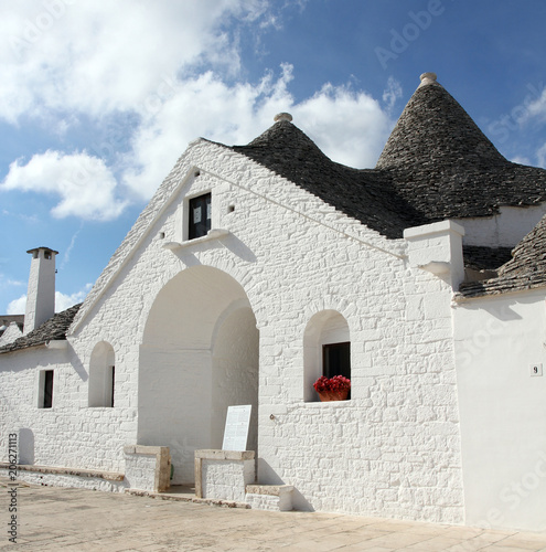 Alberobello, Puglia Region, South of Italy. Trulli di Alberobello. Traditional roofs of the Trulli, original and old houses of this region. UNESCO heritage site.