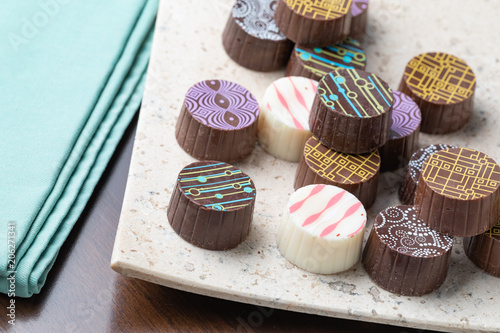 Artisan Fine Chocolate Candy On Serving Dish