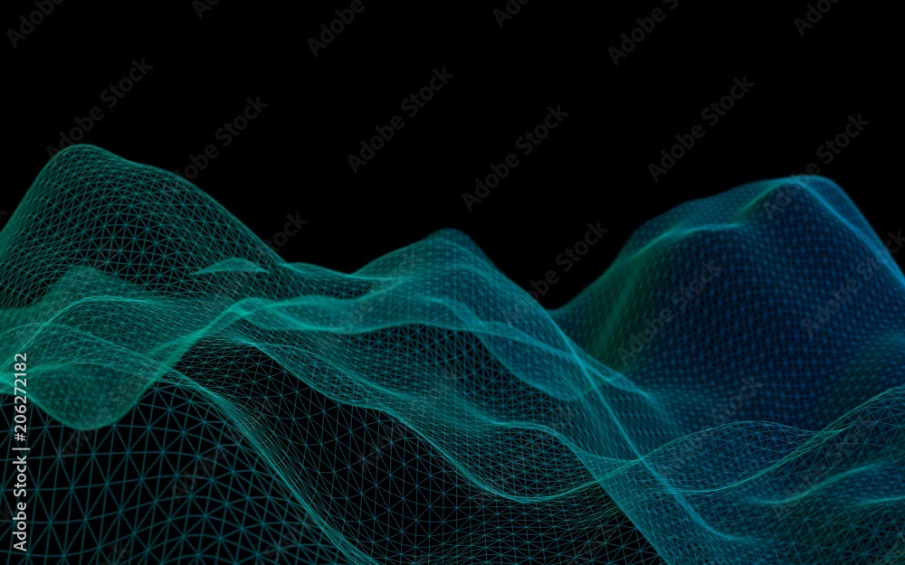 Abstract landscape background. Cyberspace grid. Hi-tech network. 3d technology illustration.
