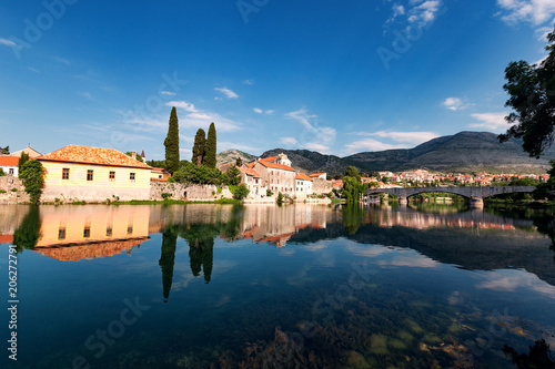 View of Trebinje old town with reflection in river