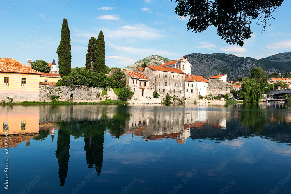 View of Trebinje old town with reflection in river