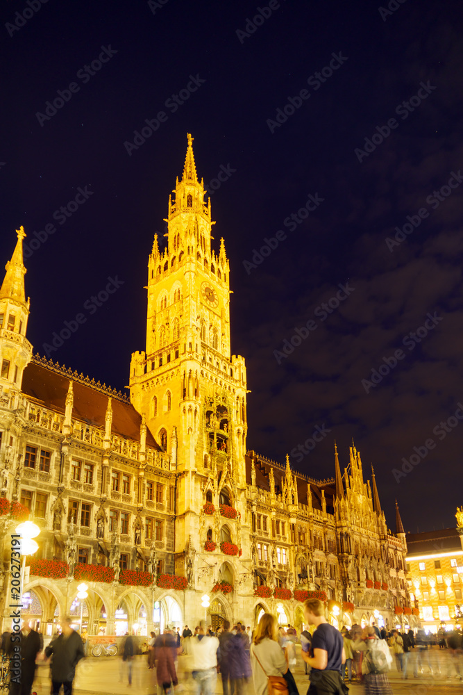 Night view of New Town Hall on Marienplatz in Munich, Bavaria Night view of New Town Hall on Marienplatz in Munich, Bavaria