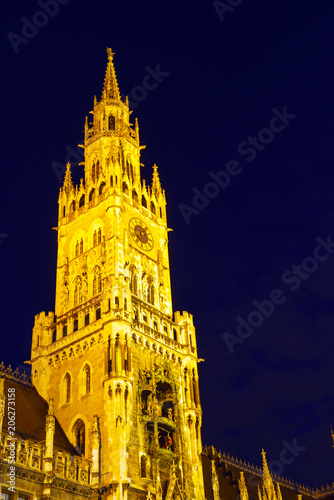 Night view of New Town Hall on Marienplatz in Munich, Bavaria