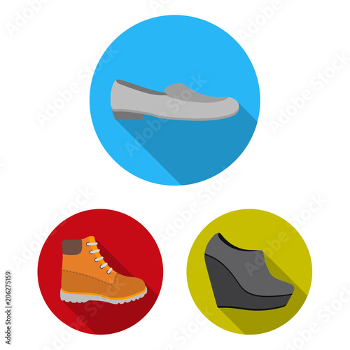 A variety of shoes flat icons in set collection for design. Boot, sneakers vector symbol stock web illustration.