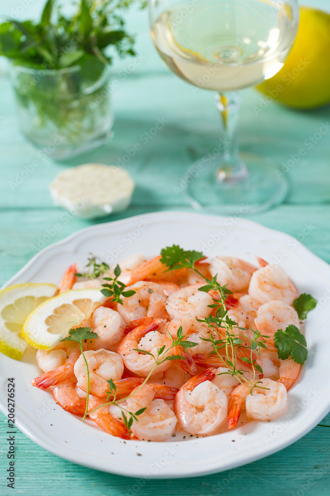 boiled shrimps on wooden surface boiled shrimps on wooden surface
