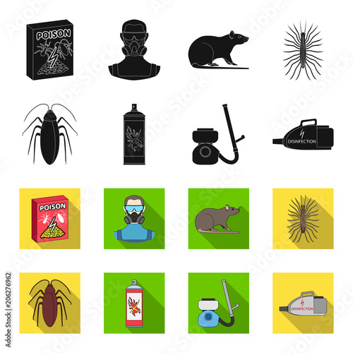 Cockroach and equipment for disinfection black,flet icons in set collection for design. Pest Control Service vector symbol stock web illustration.