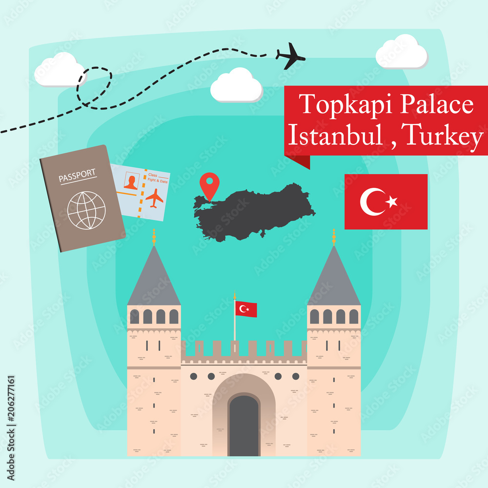 Naklejka premium Topkapi Palace, Istanbul Turkey Concept Vector Illustration