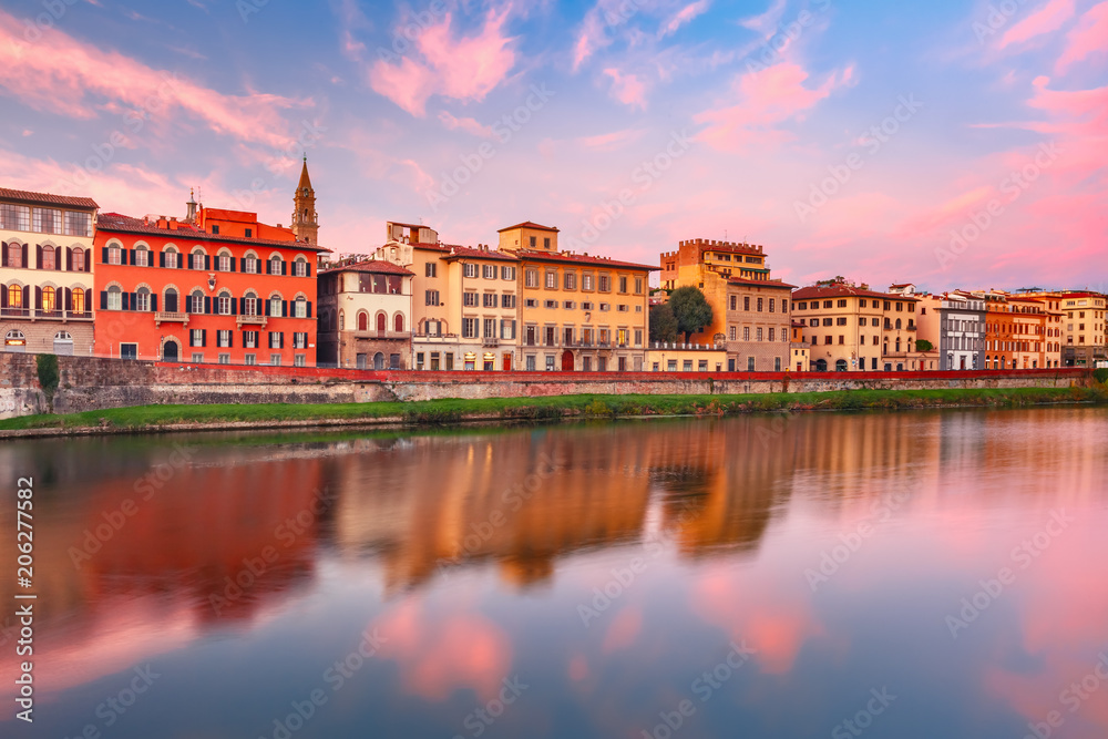 River Arno at gorgeous sunrise in Florence, Tuscany, Italy