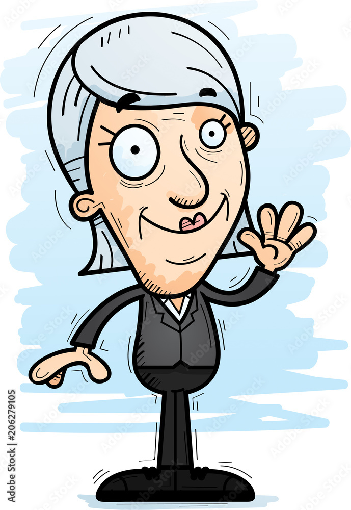 Cartoon Senior Businesswoman Waving