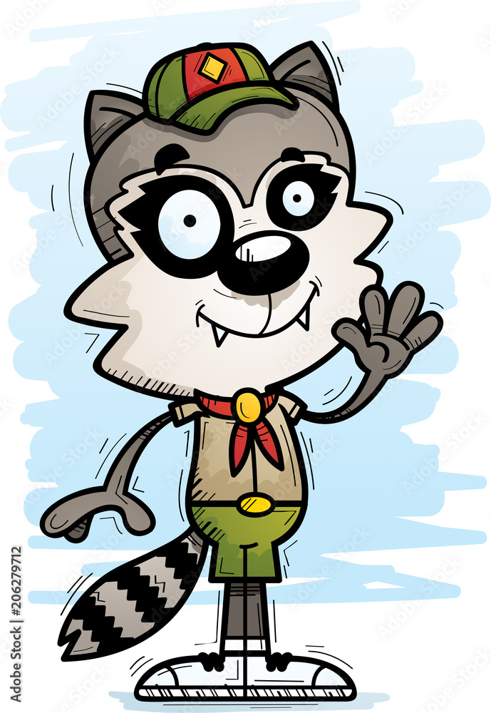 Obraz premium Cartoon Male Raccoon Scout Waving