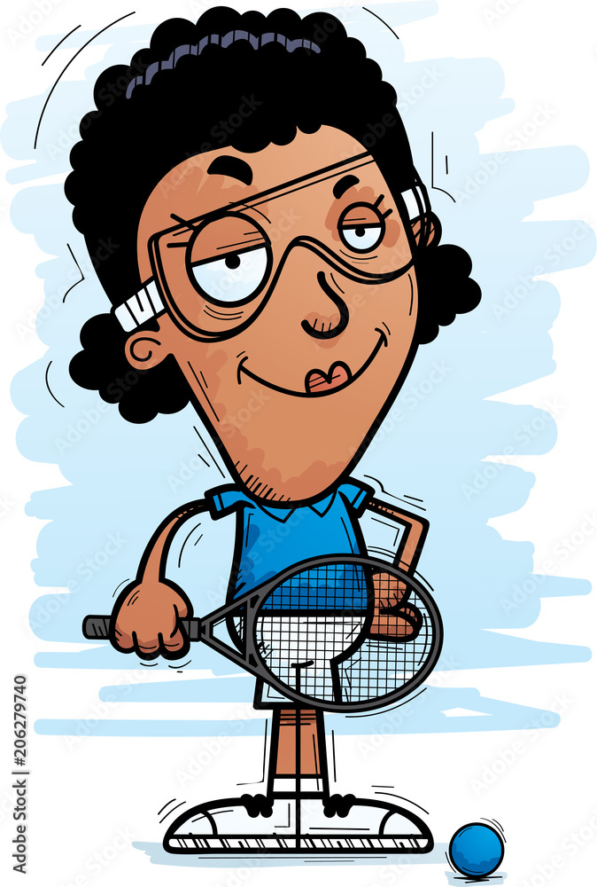Confident Cartoon Black Racquetball Player