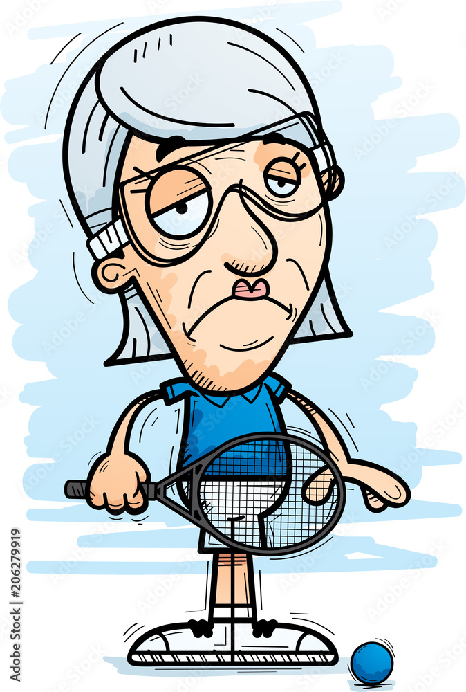 Sad Cartoon Senior Racquetball Player