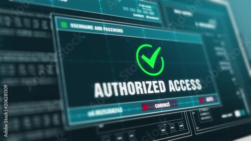 Access Authorized Alert Message on Screen , Computer Screen Entering System Login And Password Logging into Showing progress granted System Security Warning  Message . photo