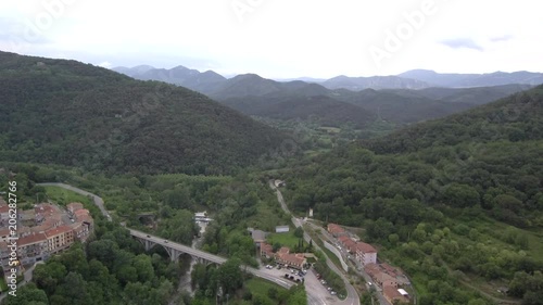 Catalonia. Aerial view in Castellfollit de la Roca. Spain. 4k Drone Video