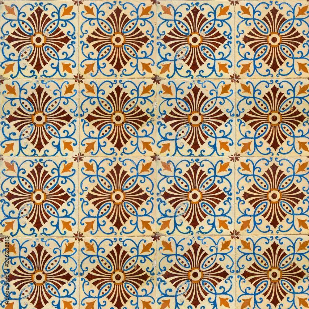 Collection of blue and orange patterns tiles