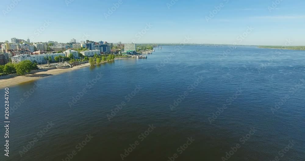 SAMARA - MAY 22, 2018: Aerial view of Volga river at Samara city on may 22, 2018 in Samara, Russia. SAMARA - MAY 22, 2018: Aerial view of Volga river at Samara city on may 22, 2018 in Samara, Russia.