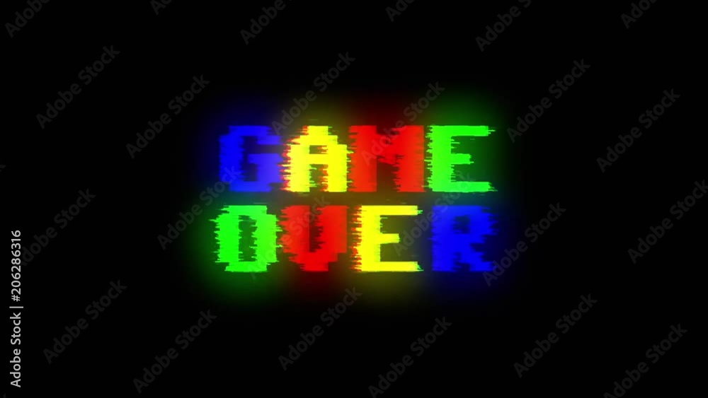 A Game Over screen, with rotating carousel colors (red, green, blue, yellow) and a glitch fx. Small characters.
A Game Over screen, with rotating carousel colors (red, green, blue, yellow) and a glitch fx. Small characters.