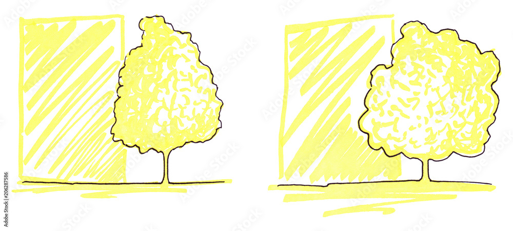 Monochrome trees silhouette line art sketch isolated Monochrome trees silhouette line art sketch isolated