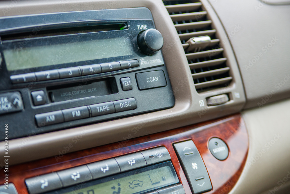 Car interior. Dust on front panel Car interior. Dust on front panel