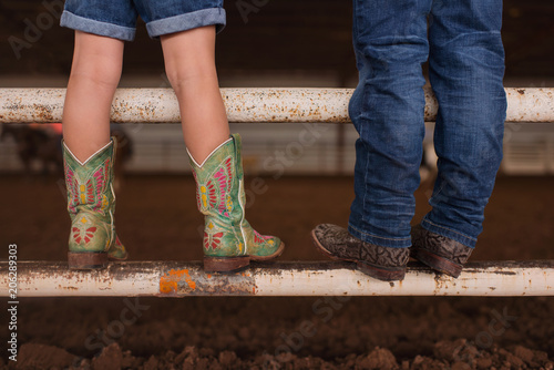 Cowgirl and Cowboy Boots, boot, cute, together, siblings, boy, girl, standing, legs