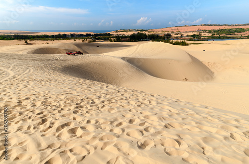 View of desert with offroad car