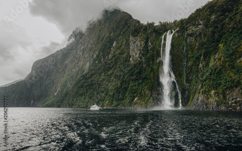 Stirling falls an iconic waterfalls in Milford Sound  New Zealand s most spectacular natural attraction in south island of New Zealand.