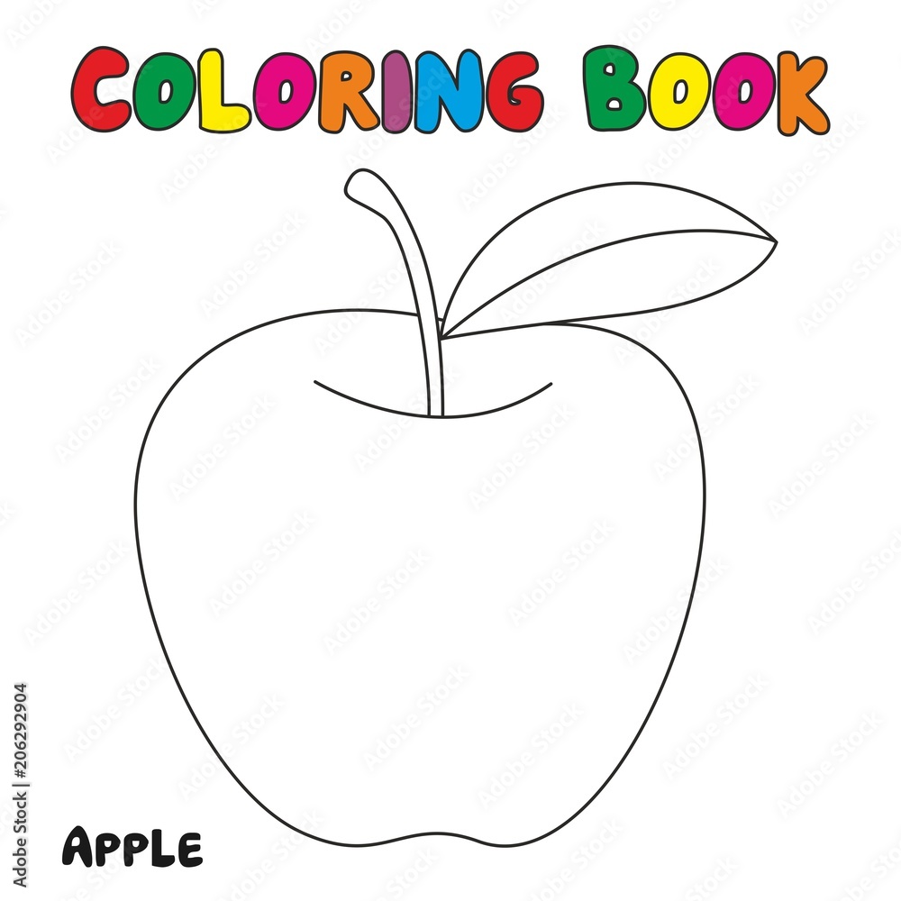 Apple Coloring Book, Coloring Page For Kids and Children Stock Vector