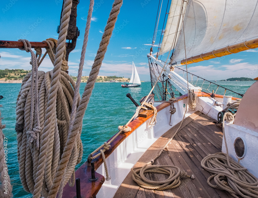 Obraz premium On the Deck of a Sailboat