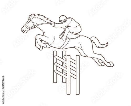 Horse racing ,Jockey riding horse, design using outline graphic vector.