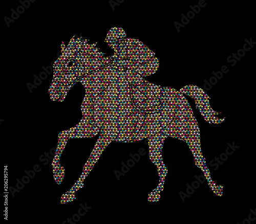 Horse racing ,Jockey riding horse, design using mosaic pattern graphic vector.