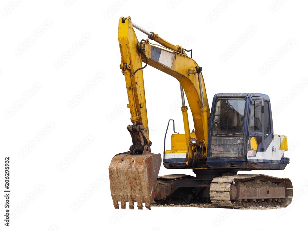Excavator on a white background in an Isolate for design purposes. Excavator on a white background in an Isolate for design purposes.