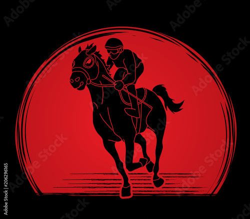 Horse racing ,Jockey riding horse, design on sunlight background graphic vector.