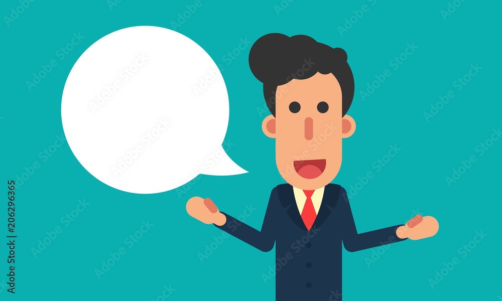 Businessman speak on blank empty bubble speech Businessman speak on blank empty bubble speech