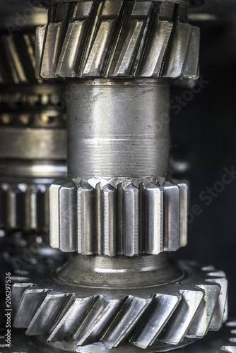 close up engine gears wheels.