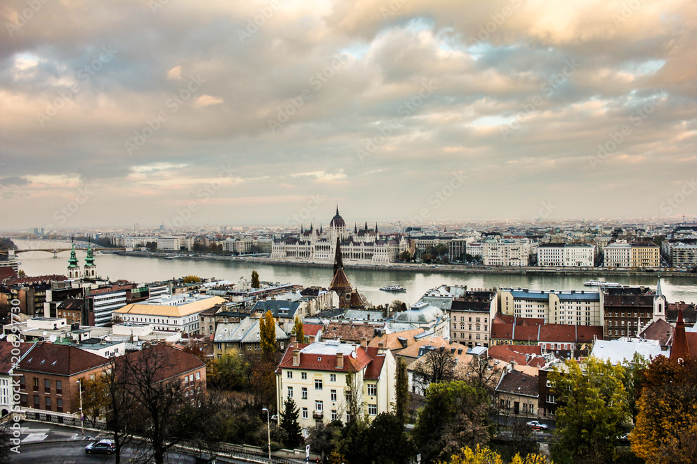view of the Danube River and Budapest from a hill