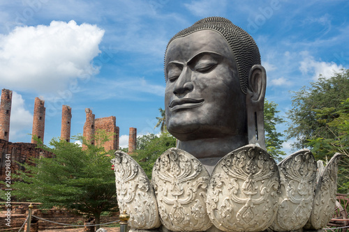 Big Buddha head of Wat Thammikarat at Ayutthaya province,Thailand